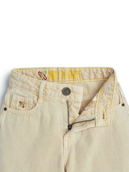 Knit N Knot Girls' Wide Flaring Fit High Waist Beige Jeans