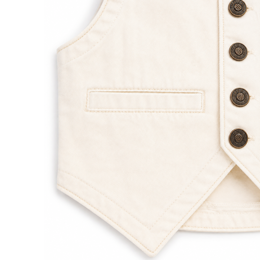 Knit N Knot Girls Beige Solid Sleeveless Waistcoat | Premium Textured Round-Neck Button Closure Casual, Party Vest Jacket Top| Stylish Casual Layering Jacket