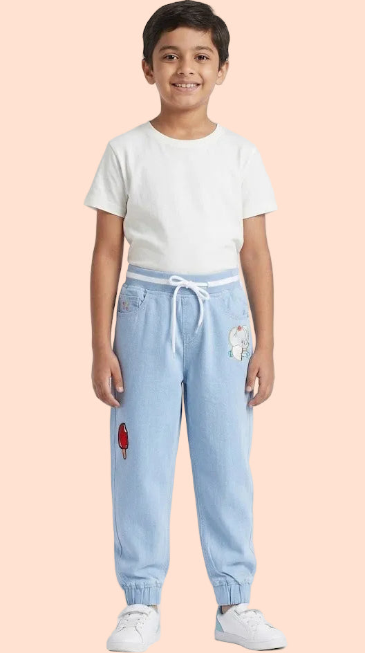 Knit N Knot Boys' Light Blue Jogger with Design