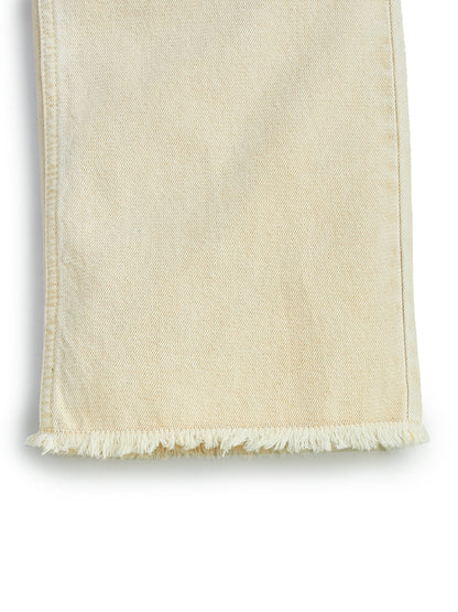 Knit N Knot Girls' Wide Flaring Fit High Waist Beige Jeans