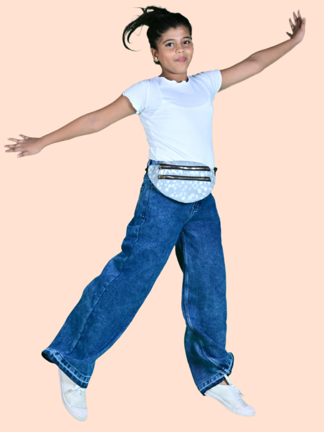 Knit N Knot Girls' Wide Flaring Fit High Waist Blue Cloud Jeans