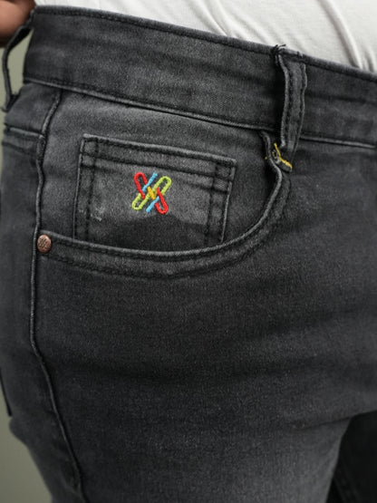 Knit N Knot Boys' Slim Fit Stretchable Black Faded Jeans