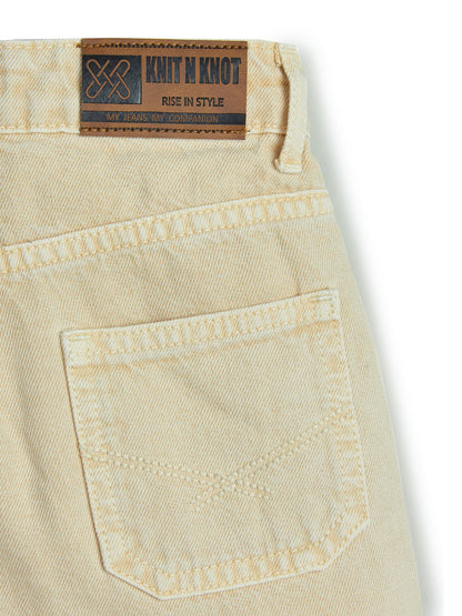 Knit N Knot Girls' Wide Flaring Fit High Waist Beige Jeans