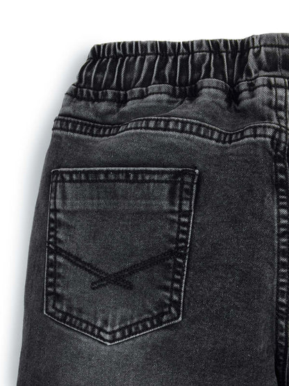 Knit N Knot Boys' Cargo Pants Stretchable Relaxed Fit, Elastic Waist with Drawstring, Stylish Black Denim Durable Comfortable, 7 Pockets, Soft Cotton, Versatile Kids’ Casual Wear