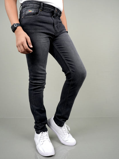 Knit N Knot Boys' Slim Fit Stretchable Black Faded Jeans