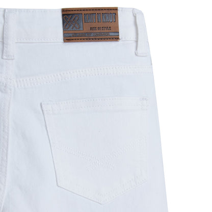 Knit N Knot Girls White Bell Bottom Jeans with Lace Panels | Flared Denim Jeans for Girls | Stylish Casual Low Waist Wide Leg Jeans for Kids