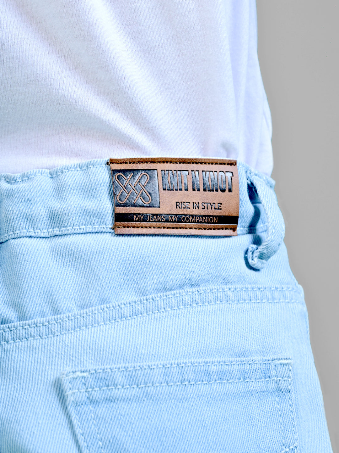 Knit N Knot Girls Cotton Ice wash, Light Blue Denim high Rise, Relaxed fit, Clean, Fashionable, Bottom Fringed Jeans Shorts for Kids| Comfortable, Trendy, Casual Wear| Adjustable Waist