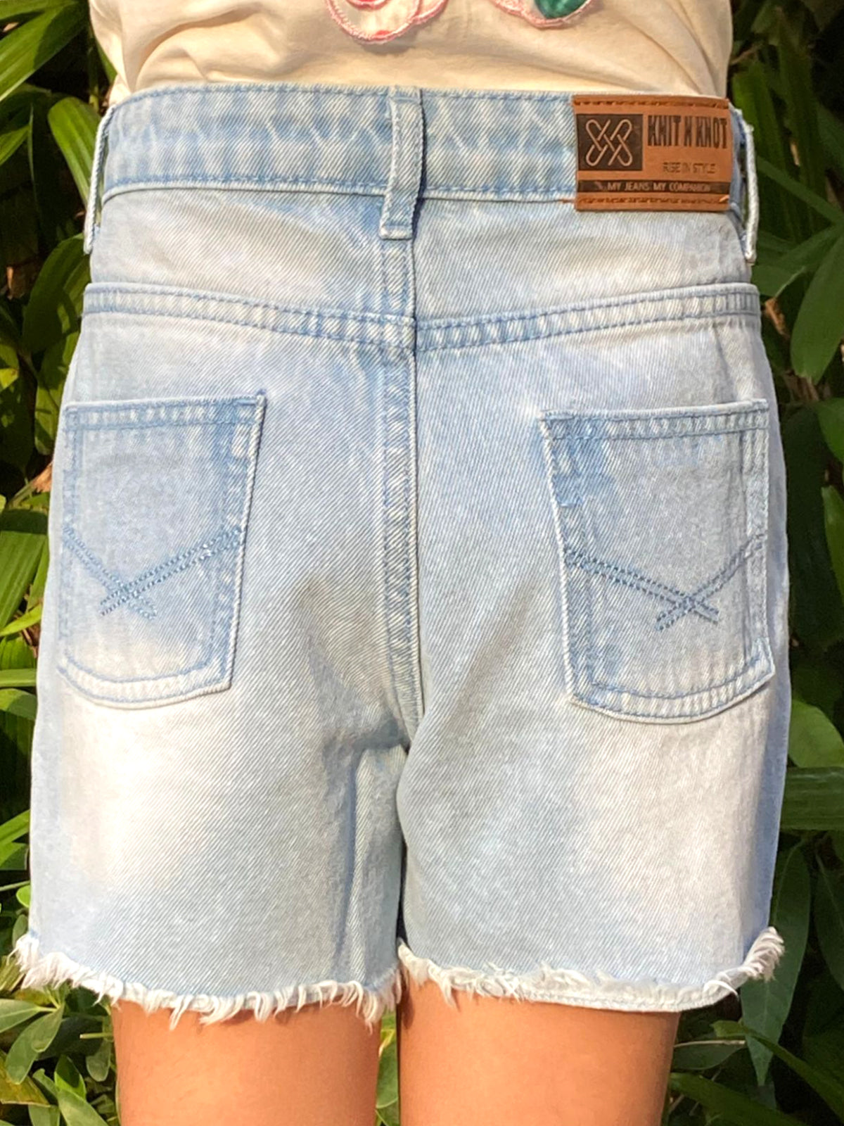 Knit N Knot Girls' Cotton Denim Shorts – Mid-Rise, Thigh-Length, Breathable, and Comfortable | Ruptured, Distressed, Faded | Stylish Casual Wear with Adjustable Waist and 5 Pockets