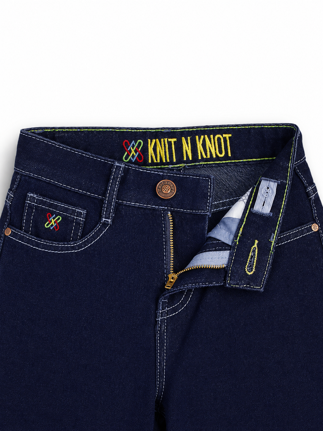 Knit N Knot Girls Wide Leg Jeans | Solid Indigo High Waist Denim Jeans with Frayed Hem | Relaxed Fit Casual Jeans for Girls | Kids Denim Bottom Wear