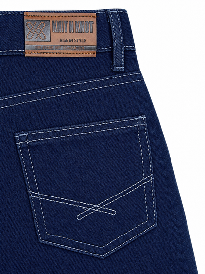Knit N Knot Girls Wide Leg Jeans | Solid Indigo High Waist Denim Jeans with Frayed Hem | Relaxed Fit Casual Jeans for Girls | Kids Denim Bottom Wear