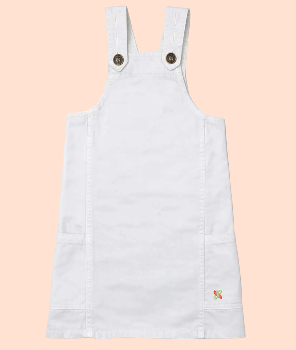 Knit N Knot Girls Premium White Denim Stretch Dungaree Dress | Adjustable Straps, Bib Pocket, Casual & Party | Soft Cotton-Rich Jeans Overall for Kids and Teenagers