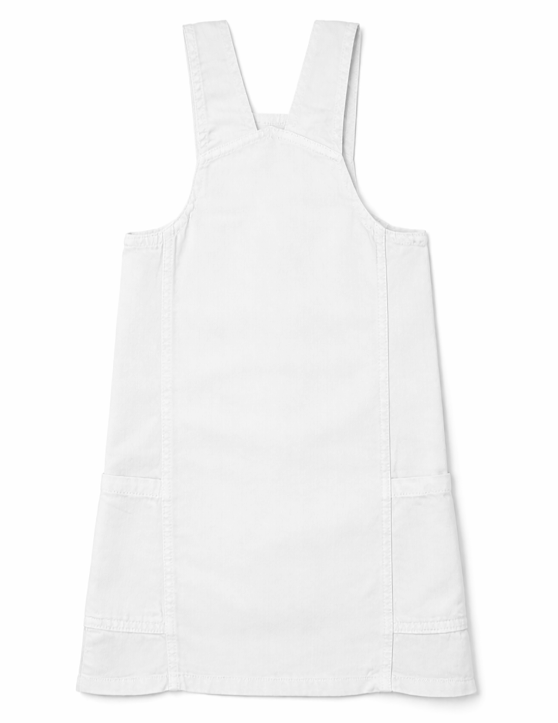 Knit N Knot Girls Premium White Denim Stretch Dungaree Dress | Adjustable Straps, Bib Pocket, Casual & Party | Soft Cotton-Rich Jeans Overall for Kids and Teenagers