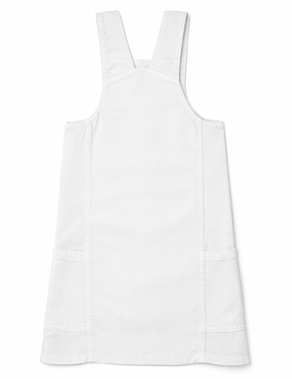 Knit N Knot Girls Premium White Denim Stretch Dungaree Dress | Adjustable Straps, Bib Pocket, Casual & Party | Soft Cotton-Rich Jeans Overall for Kids and Teenagers
