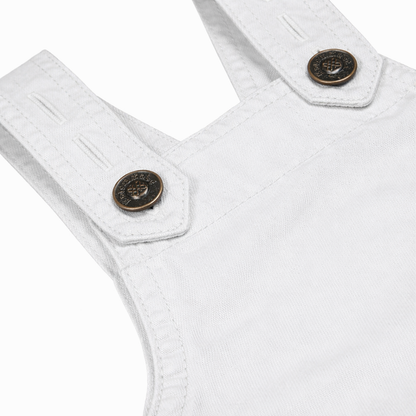Knit N Knot Girls Premium White Denim Stretch Dungaree Dress | Adjustable Straps, Bib Pocket, Casual & Party | Soft Cotton-Rich Jeans Overall for Kids and Teenagers