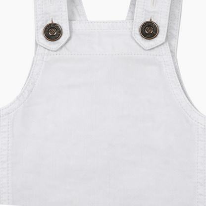 Knit N Knot Girls Premium White Denim Stretch Dungaree Dress | Adjustable Straps, Bib Pocket, Casual & Party | Soft Cotton-Rich Jeans Overall for Kids and Teenagers