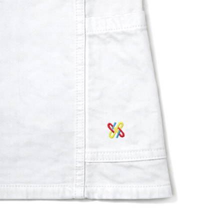 Knit N Knot Girls Premium White Denim Stretch Dungaree Dress | Adjustable Straps, Bib Pocket, Casual & Party | Soft Cotton-Rich Jeans Overall for Kids and Teenagers