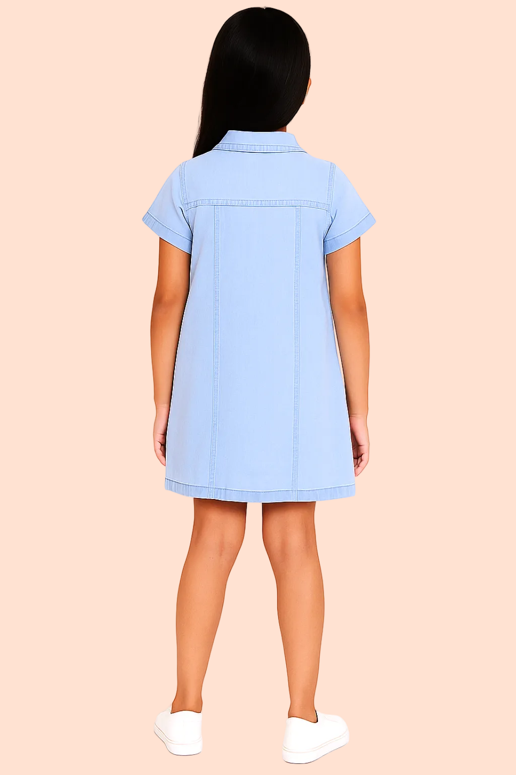 Knit N Knot Girls' Denim Shirt Dress with Front Pockets | Light Blue Casual A-Line Full Button Down Dress | Soft Cotton Jeans Stretch Fabric | Kids Summer Western Outfit
