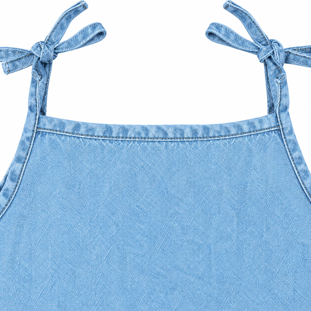 Knit N Knot Girls Light Blue Denim Peplum Top | Tie-Up Strap Top with Button Front | Soft Cotton Denim | Casual Wear for Girls