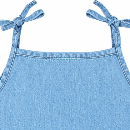 Knit N Knot Girls Light Blue Denim Peplum Top | Tie-Up Strap Top with Button Front | Soft Cotton Denim | Casual Wear for Girls