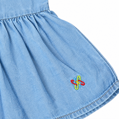 Knit N Knot Girls Light Blue Denim Peplum Top | Tie-Up Strap Top with Button Front | Soft Cotton Denim | Casual Wear for Girls
