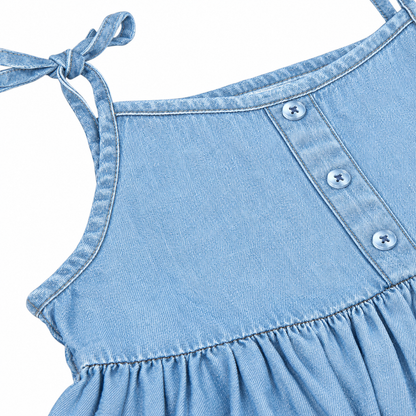 Knit N Knot Girls Light Blue Denim Peplum Top | Tie-Up Strap Top with Button Front | Soft Cotton Denim | Casual Wear for Girls