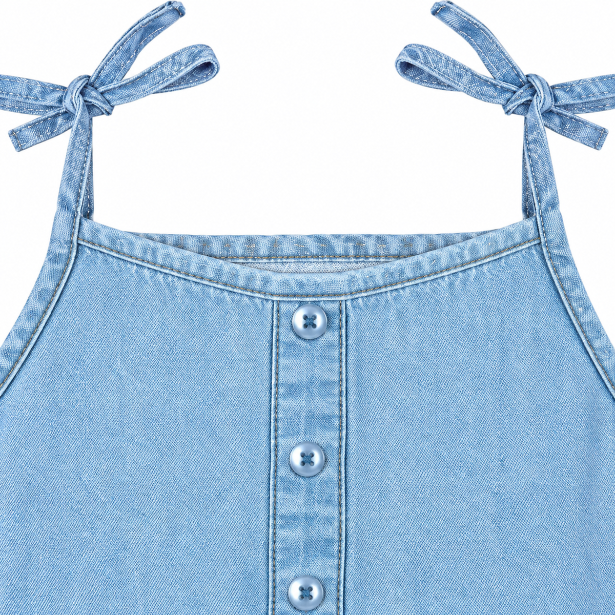 Knit N Knot Girls Light Blue Denim Peplum Top | Tie-Up Strap Top with Button Front | Soft Cotton Denim | Casual Wear for Girls