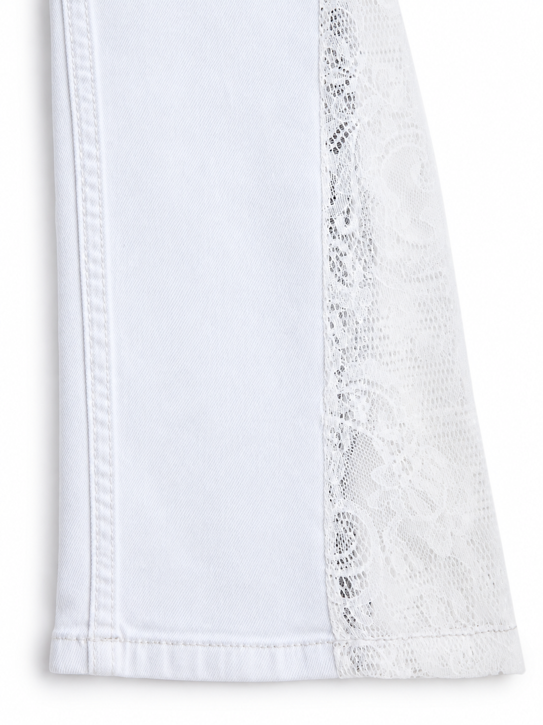 Knit N Knot Girls White Bell Bottom Jeans with Lace Panels | Flared Denim Jeans for Girls | Stylish Casual Low Waist Wide Leg Jeans for Kids