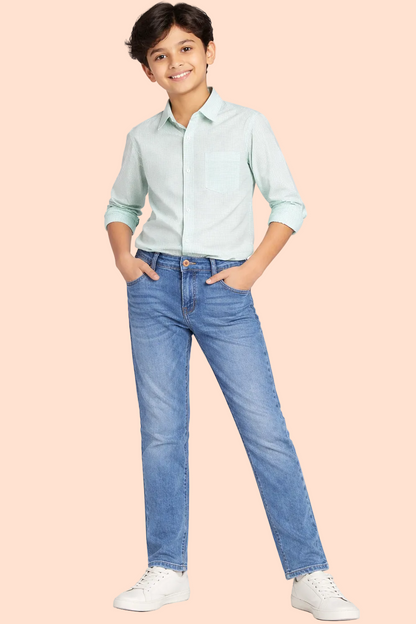 Knit N Knot Boys' Slim Fit Stretchable Blue Cloud Mist Look Jeans
