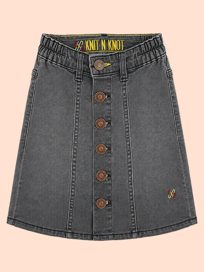 Knit N Knot Girls' Black Faded Denim Front Open Button-Down A-Line Skirt