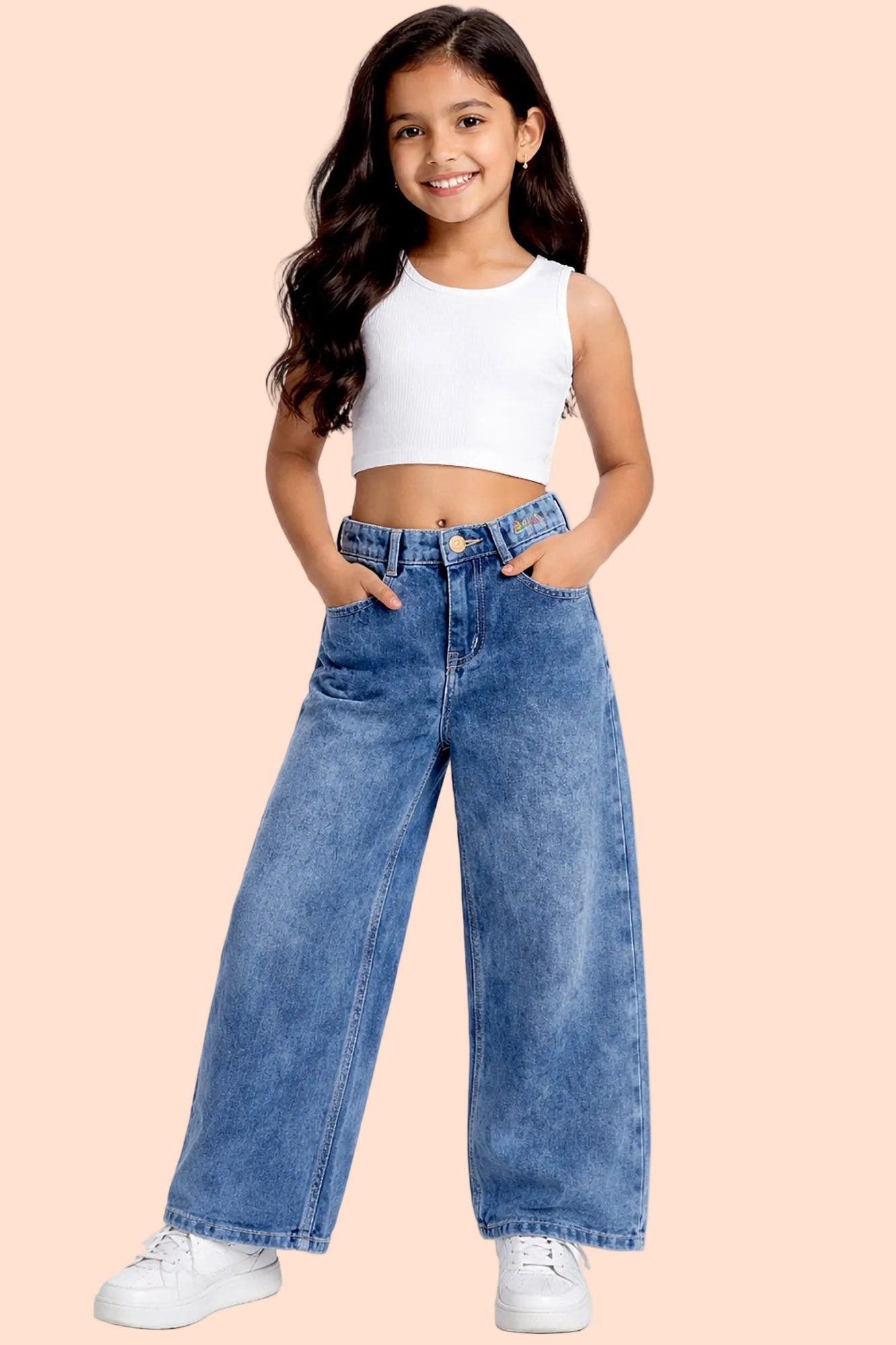 Knit N Knot Girls' Wide Flaring Fit High Waist Blue Mist Jeans