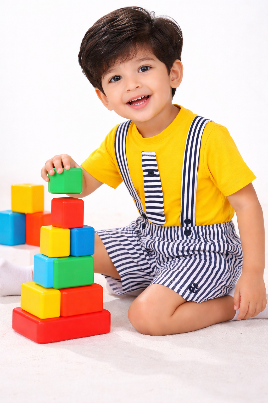 Knit N Knot Boys' Yellow T-shirt and Shorts with Suspender Combo Set