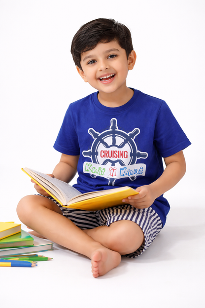 Knit N Knot Boys' Royal Blue Nautical Print T-shirt and Shorts Combo Set