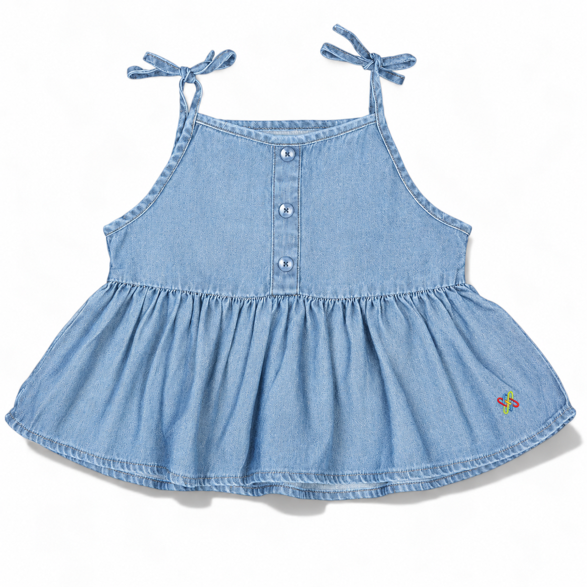 Knit N Knot Girls' Light Blue Soft Denim Top & Palazzo Co-Ord Set with Tie-Up Straps