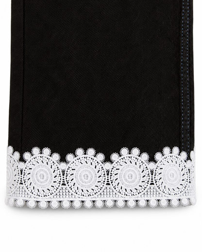 Knit N Knot Girls' Wide Flaring Fit High Waist Black Jeans with Lace Bottom