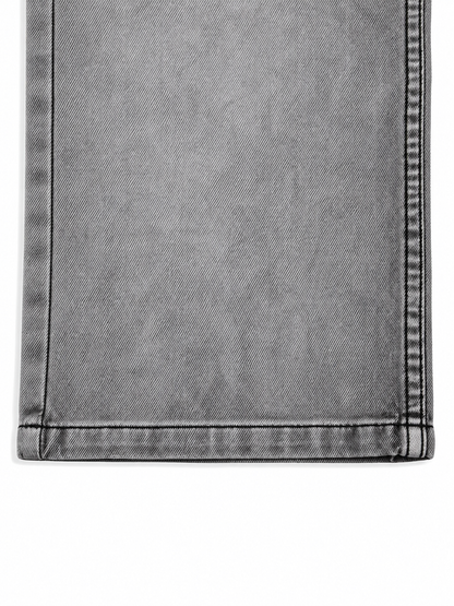 Knit N Knot Girls' Light Grey Wide Flaring Fit Cotton Denim Jeans with Fringed Hem