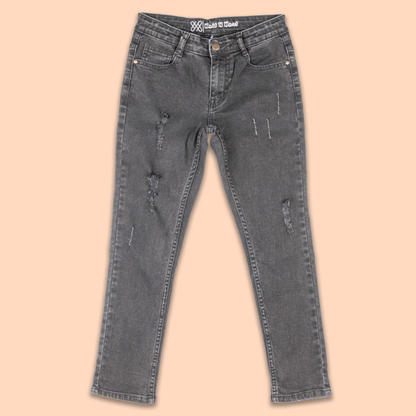 Knit N Knot Boys' Slim Fit Stretchable Black Ripped Jeans
