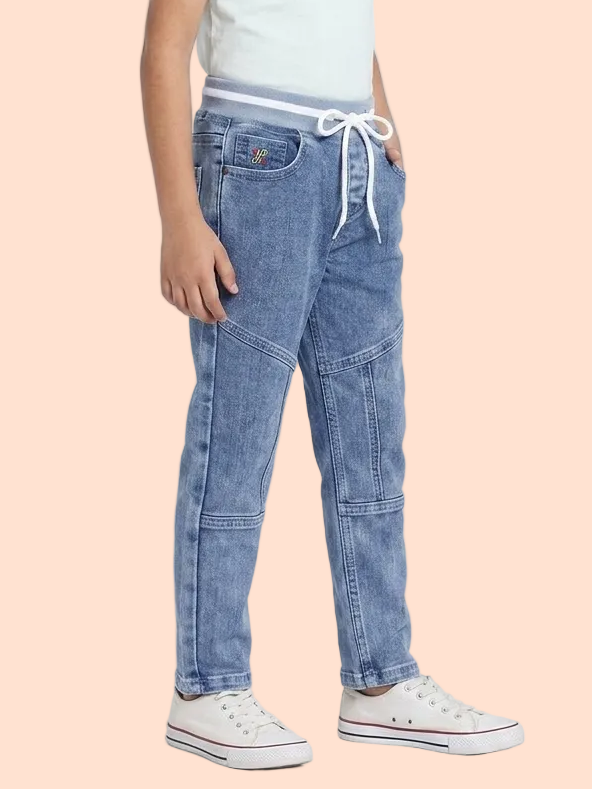Knit N Knot Boys' Light Blue Cloud Relaxed Fit Stretchable Jogger with Rib