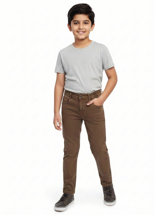 Knit N Knot Boys' Slim Fit Stretchable Brown Jeans