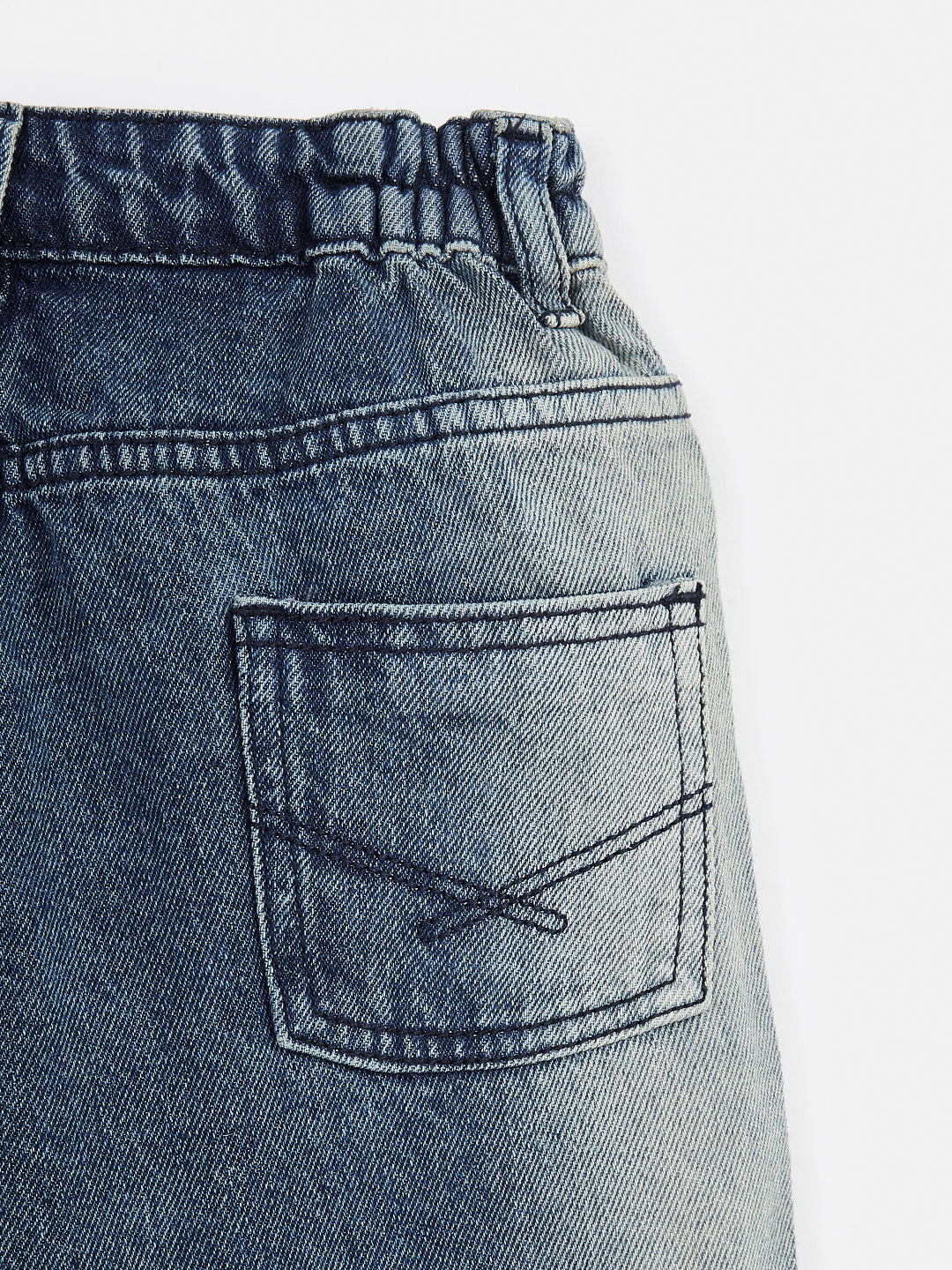 Knit N Knot Girls' Blue Side Faded High Waist Wide Flaring Fit Cotton Denim Jeans