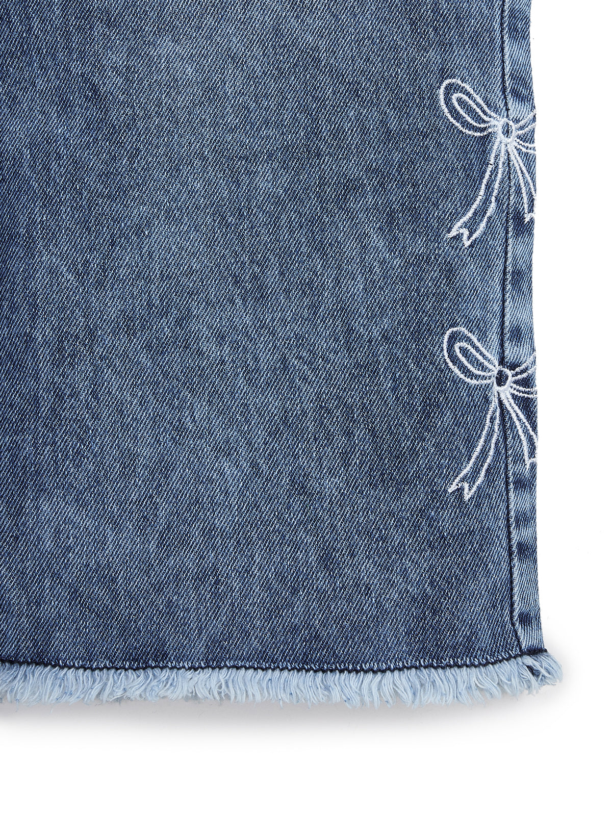 Knit N Knot Girls' Blue Faded High Waist Wide Flaring Fit Cotton Denim Jeans with Embroidered Sides
