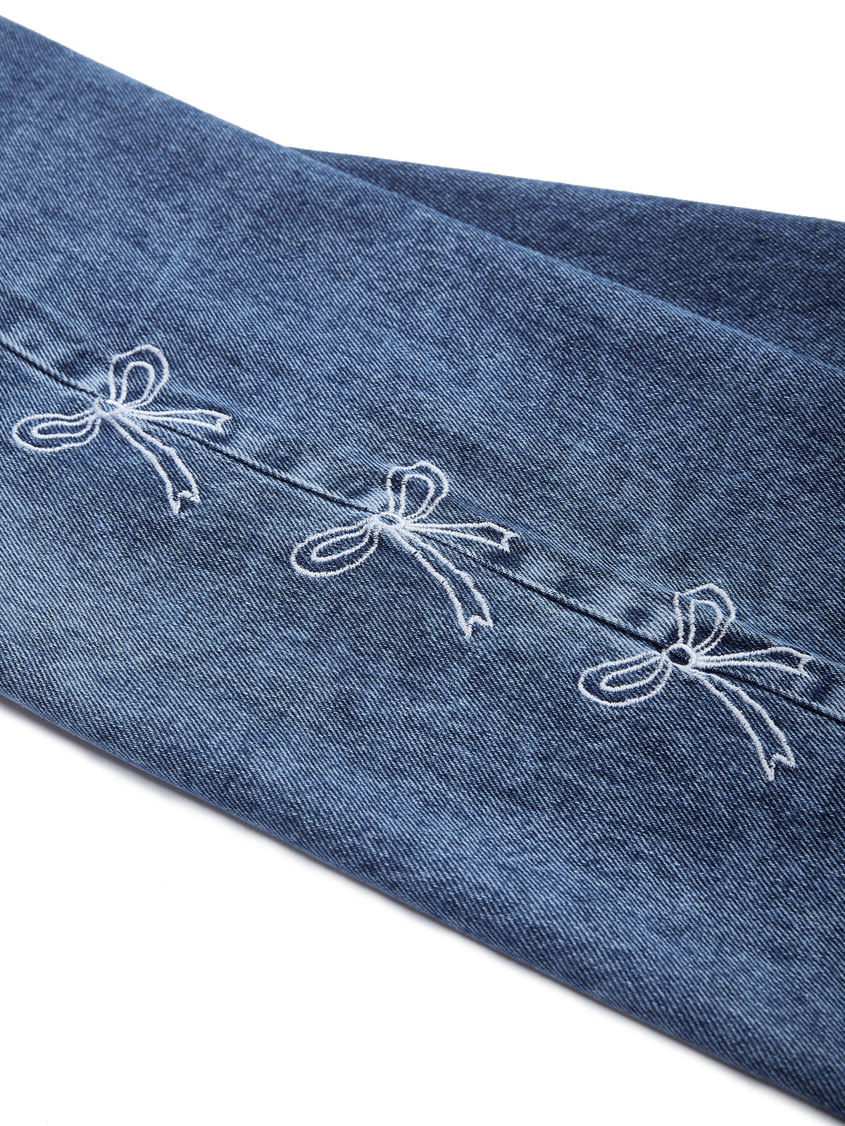 Knit N Knot Girls' Blue Faded High Waist Wide Flaring Fit Cotton Denim Jeans with Embroidered Sides
