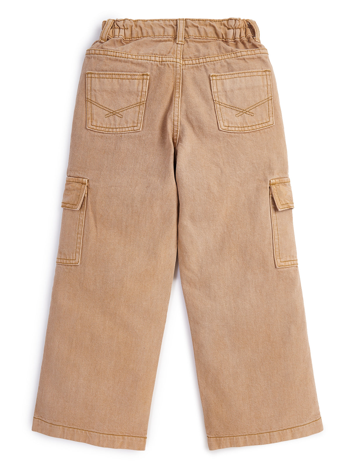 Knit N Knot Girls' Brown Cotton Denim Co-ord Set | Waistcoat Style Top with Cargo Jeans