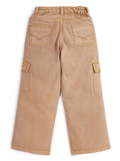 Knit N Knot Girls' Brown Cotton Denim Co-ord Set | Waistcoat Style Top with Cargo Jeans