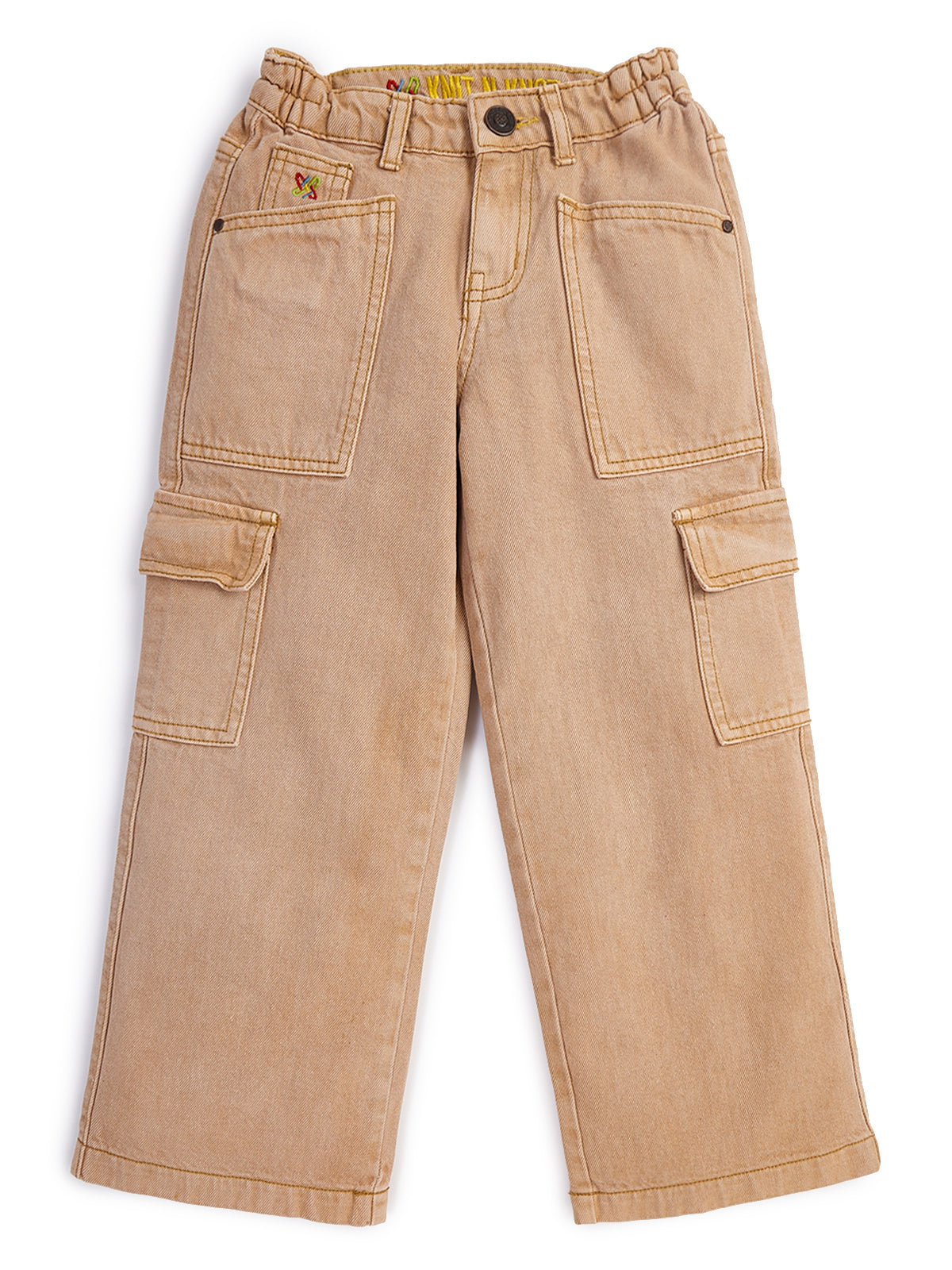 Knit N Knot Girls' Brown Cotton Denim Co-ord Set | Waistcoat Style Top with Cargo Jeans