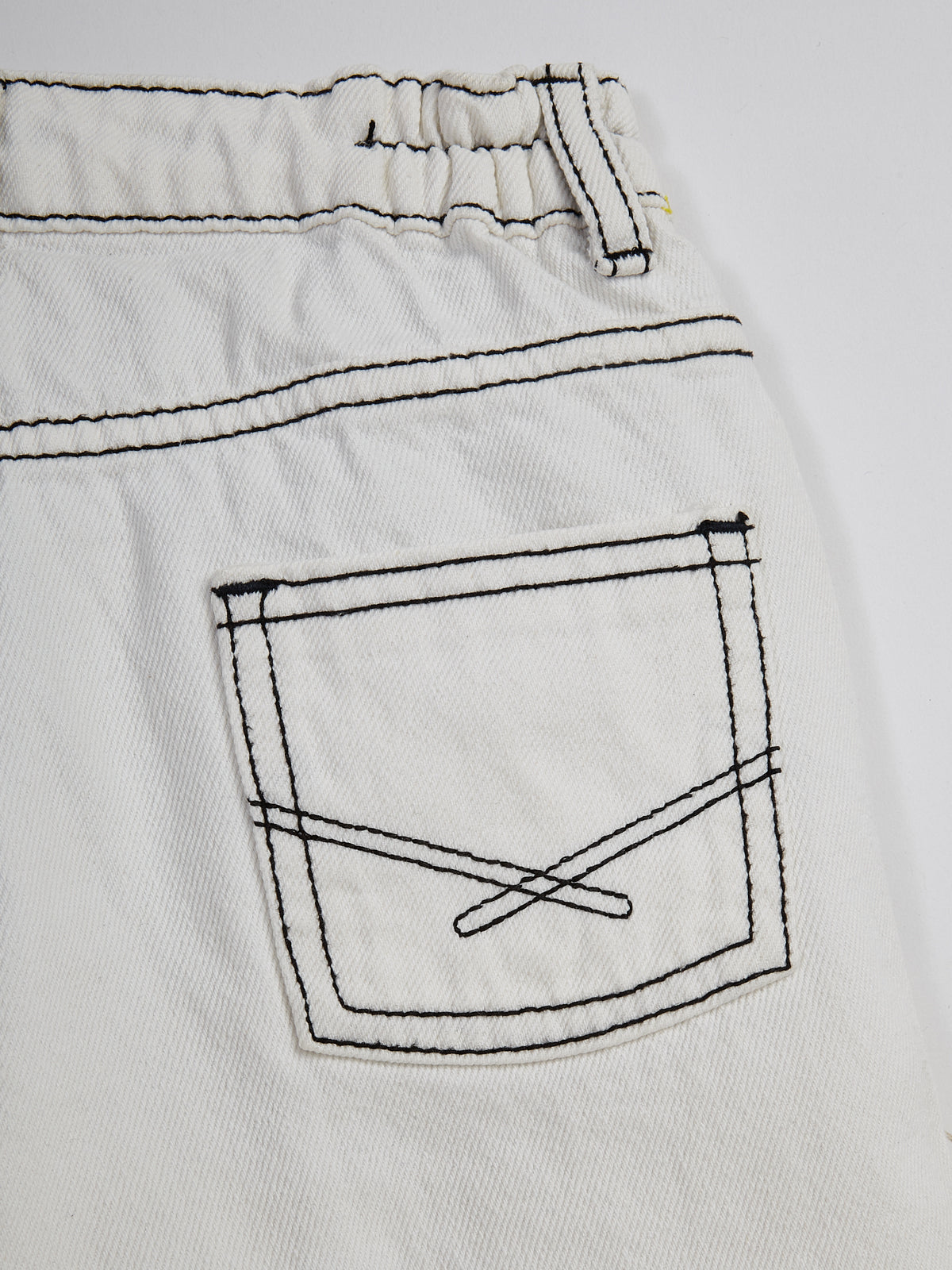 Knit N Knot Girls' Elastic Waist Stylish Wide Flaring Fit White Cotton Denim Jeans with Side Embroidery