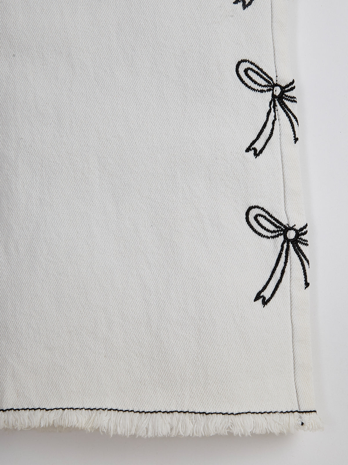 Knit N Knot Girls' Elastic Waist Stylish Wide Flaring Fit White Cotton Denim Jeans with Side Embroidery