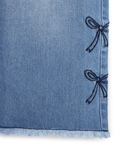 Knit N Knot Girls' Light Blue High Waist Wide Flaring Fit Cotton Denim Jeans with Embroidered Sides