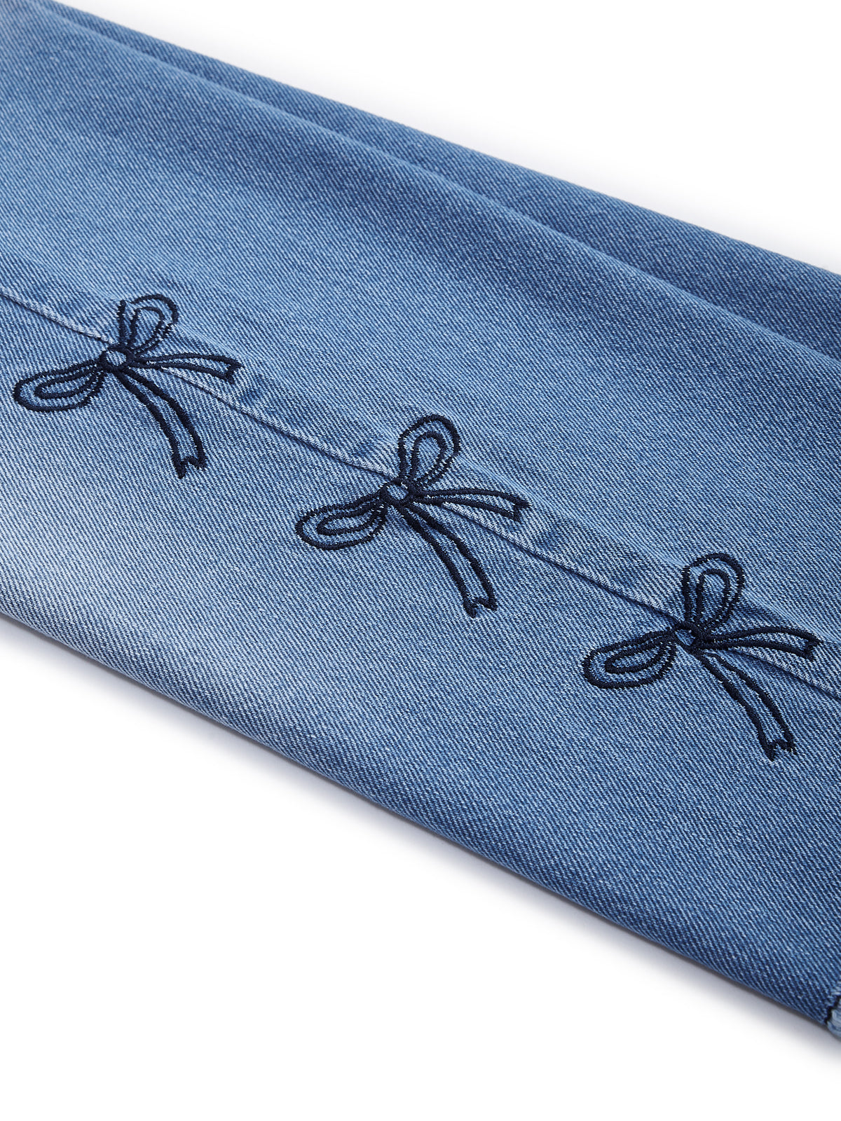 Knit N Knot Girls' Light Blue High Waist Wide Flaring Fit Cotton Denim Jeans with Embroidered Sides
