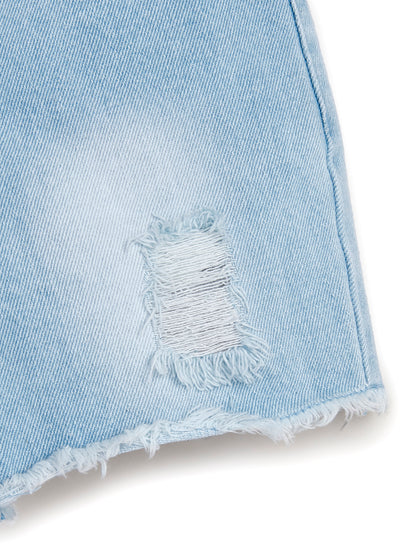 Knit N Knot Girls' Cotton Denim Shorts – Mid-Rise, Thigh-Length, Breathable, and Comfortable | Ruptured, Distressed, Faded | Stylish Casual Wear with Adjustable Waist and 5 Pockets