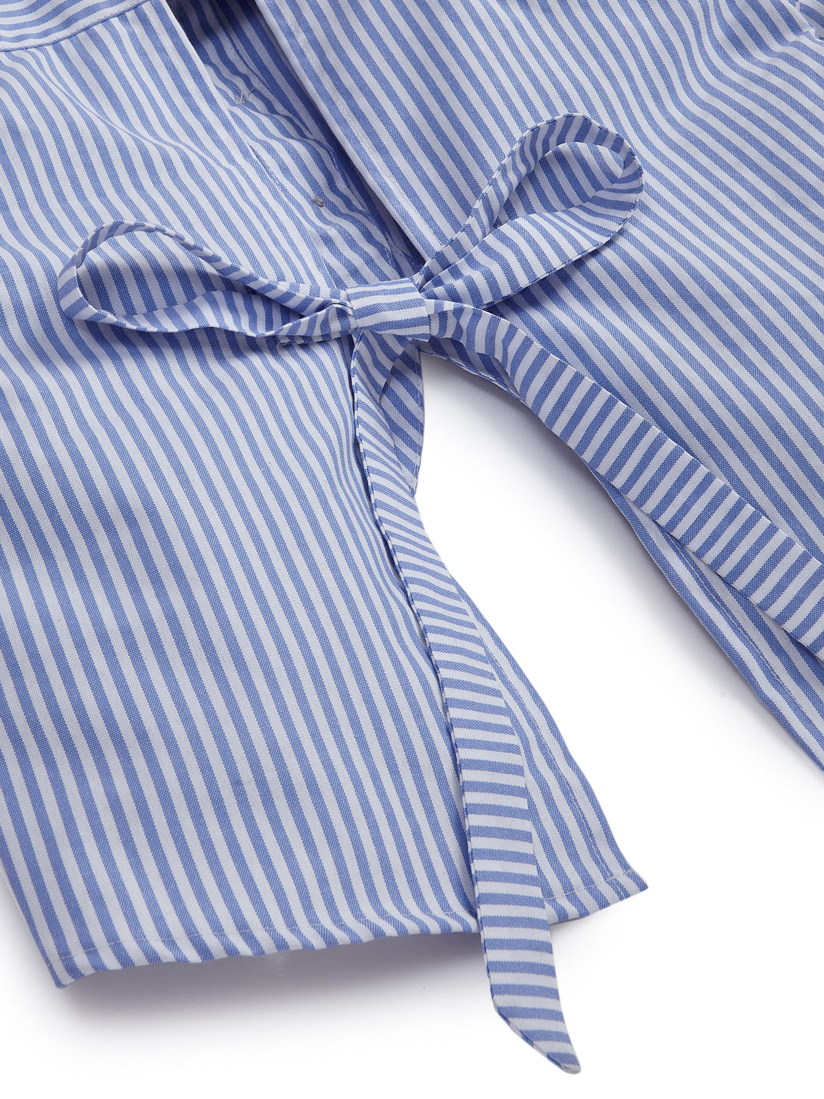 Knit N Knot Girls' Blue & White Striped Co-ord Set of Oxford Shirt Style Cotton Top with Shorts
